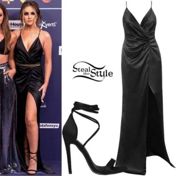 House of CB Black Satin Fairuz Maxi Slip Dress XS - Picture 6 of 6